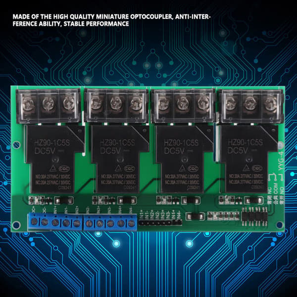 Højeffekts Firevejs Relæmodul Kontrolpanel Optokobler Isolation 30A YYG-4 DC5V