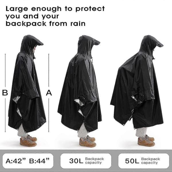 Militær stil Poncho Multi Bruk Rip Stop Kamuflasje Regnponchohette Vanntett Regnfrakk For Utendørsaktiviteter blue