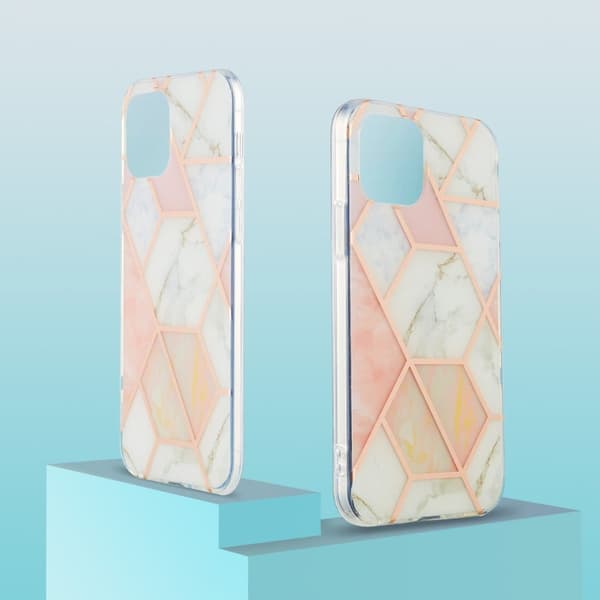 Marmormotiv Kompatibel med iPhone 13 Pro Max deksel - Rosa / Hvit multifärg multicolor