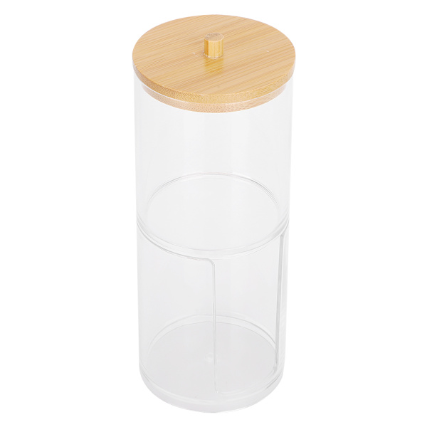 2 i 1 gennemsigtig krydderboks vatpind opbevaringsboks Desktop Organizer med bambuslåg 2 i 1
