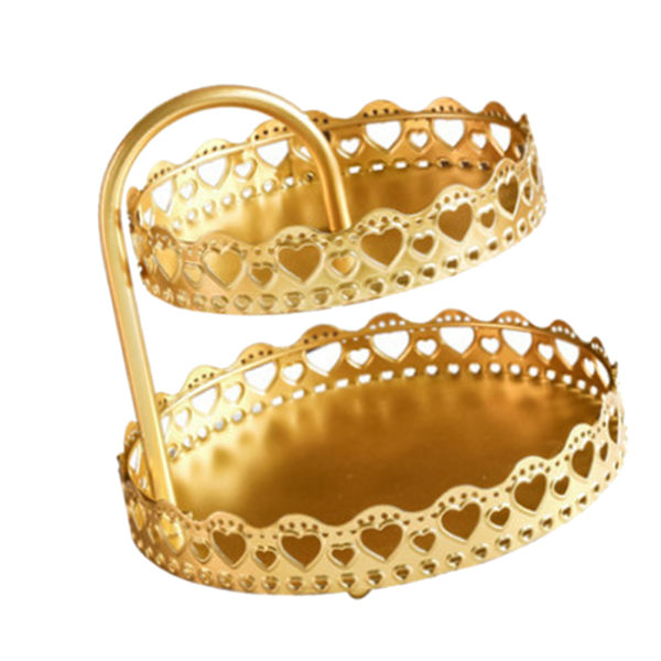 Dobbeltlags kagefad Dekorativt Kobber Guld Kager Dessert Display Tallerken til bryllup Loving Heart