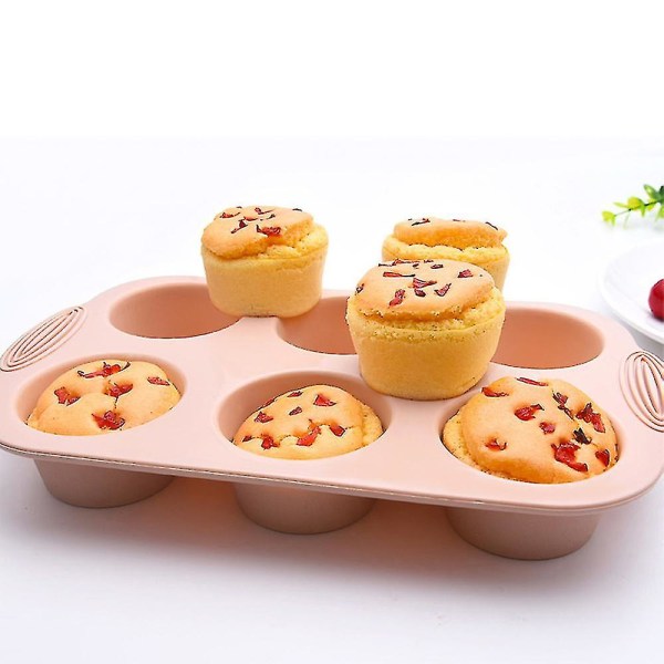 Mini muffin 6-hullers silikone rund form gør-det-selv-værktøj 30x20,5x4,3 cm (pink)