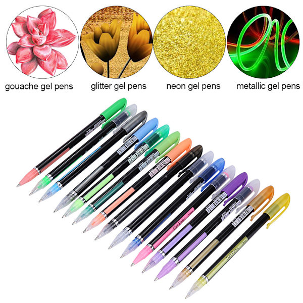 48 stk Gelpenne Farverige Glitter Neon Gouache Metallic Tegning Skitse Pen Skola Papirvarer