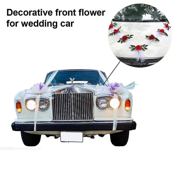 Bröllopsbil Flower Plate Ribbon bågar Set med plysch Bear Dörrhandtag Style 1