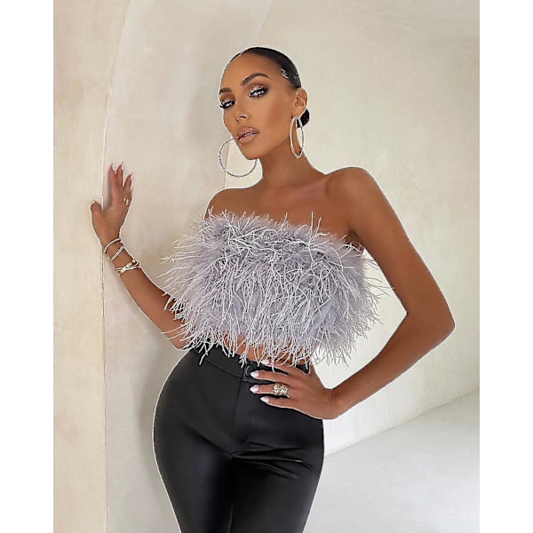 Fluffy Fur Smocked Top Naisten Muoti XL Harmaa