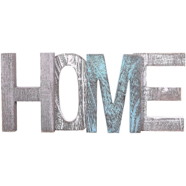 Dekorative trebokstaver til veggdekor i rustikk blått, hvitt og grått til hjemmet