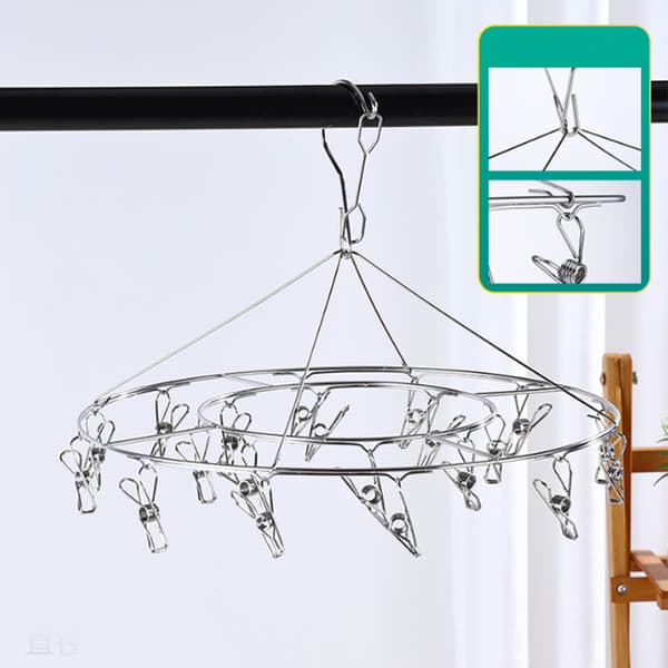 Clothes Drying Hanger Stainless Steel Multi Clip Laundry Drying Rack Dropping Hanger for Underwear Socks Hat No Loop Round