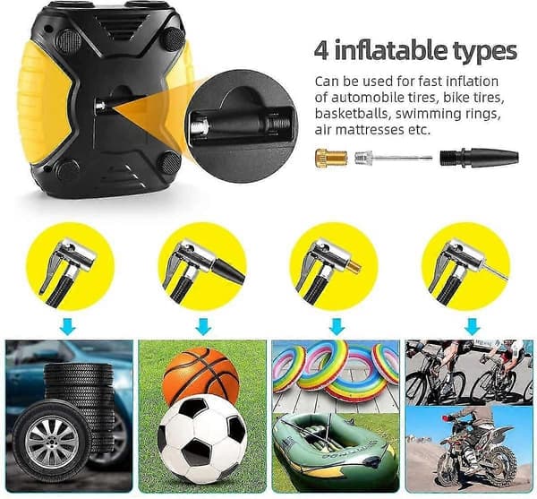 Bärbar luftkompressor elektrisk däckpump mini bärbar 12v luftkompressor bilcykelpump med tryckmätare, ventiladaptrar och LED
