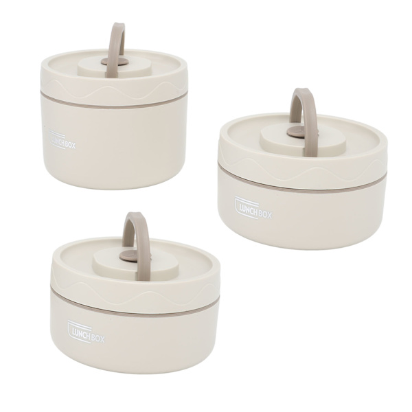 Isolert lunsjboks 304 rustfritt stål, lekkasjesikker, bærbar rund termisk Bento-boks med lokk og varmepose Beige 3 stk.