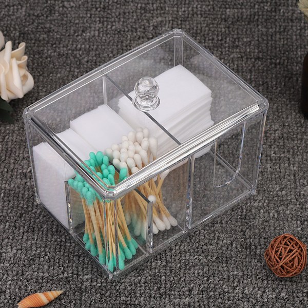 14×10×13cm Transparent Opbevaringsboks Organizer til Vatpinde Vatrondel