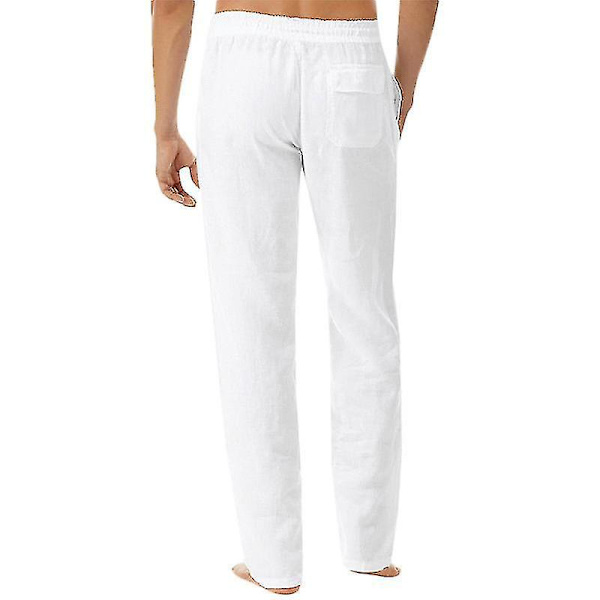 Avslappede baggy-bukser i lin-look for menn, elastisk midje, strand- og yogabukser