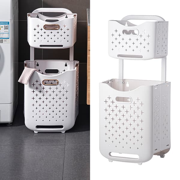 Foldable Laundry Basket Portable Foldable Laundry Hamper Clothes Storage Organizer Basket for Home Hotel Ivory White Combination