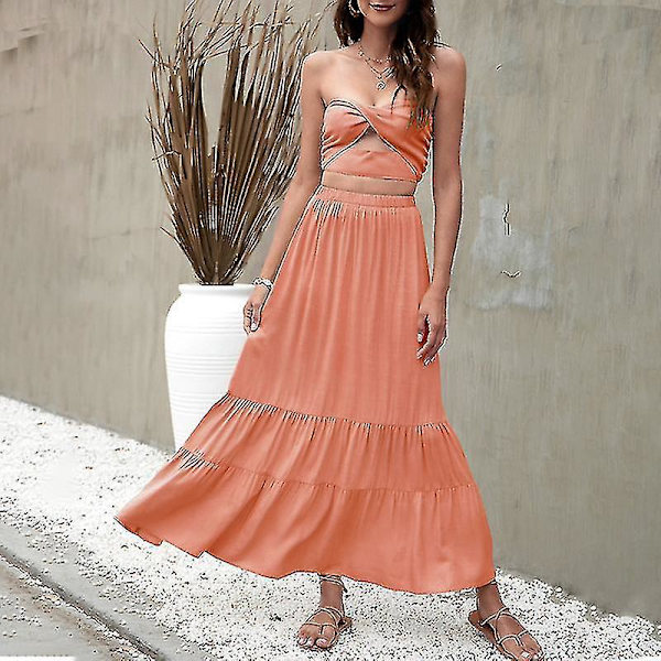 Bohemian Rosa Svingeskjørt - Kvinners Flytende Sommer Casual Langt Skjørt