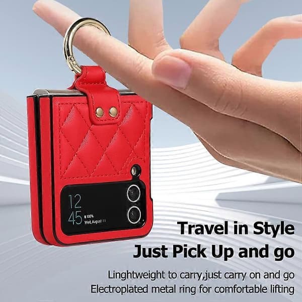 Kompatibel med Samsung Galaxy Z Flip3 Rhombic Microfiber Folding Phone Case with Ring Red