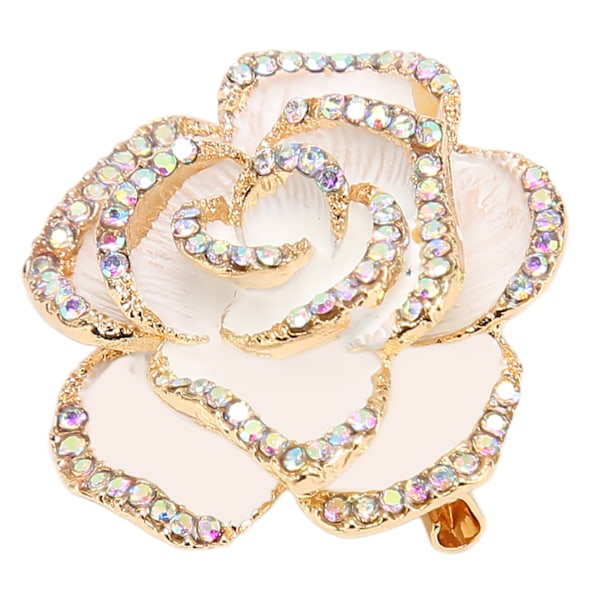 Vit blomma Brosch Pin Kvinnor Retro Elegant Utsökt Legering Strass kronblad Brosch för bröllopsbankett