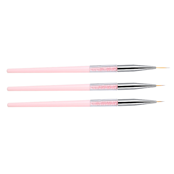 3 kpl Nail Art Dotting Liner -harja UV-geelimaalaus Kynä Piirustusvälineet Set Strass-kahva (Pinkki)