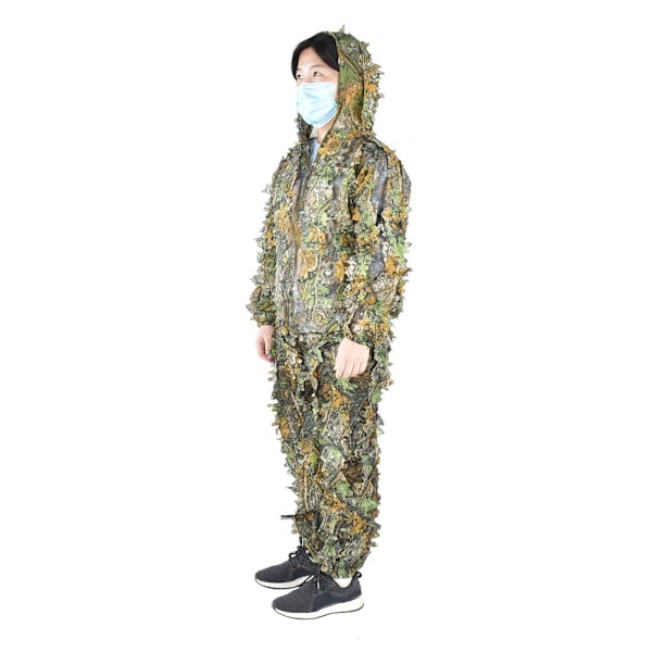 Barn förklädnadsdräkt Leaf Camouflage Military Jacka Byxor Set för jakt Fågelskådning Grön Höjd Under 1,55 m