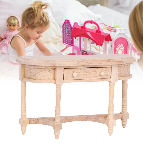 1:12 Dukkehuse Træ Halvrund Skuffe Skrivebord Model til Dukker DIY Dukkehuse (Halvrund Skuffe Skrivebord)