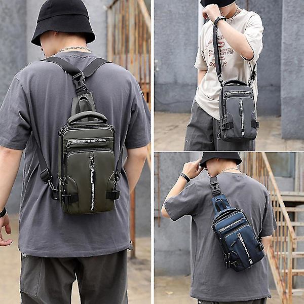 Anti-tyveri Blå Mænds Sling Crossbody Taske med USB Port