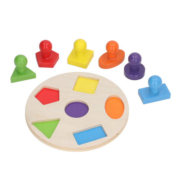 Wood Shape Pussel Pedagogisk Färgrik tidig inlärning Färdighetsutveckling Rund bräda Multi Shape Geometrisk Shape Board