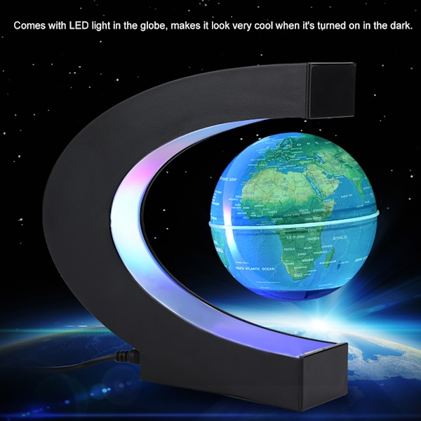 Floating Globe Magnetic Levitation Rotating Globe med färgglatt LED-ljus (EU-kontakt blå)