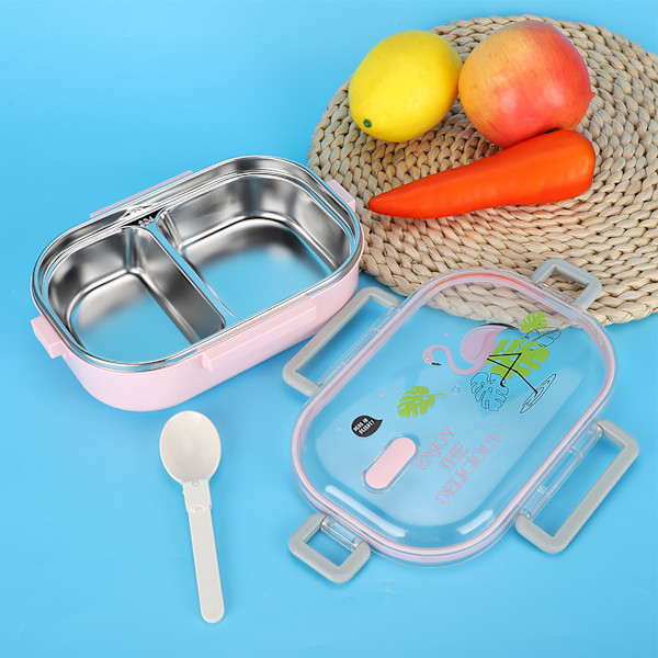 Bärbar 304 Rostfritt stål 650ML Bento Box Läcksäker matbehållare för Studenter BarnRosa