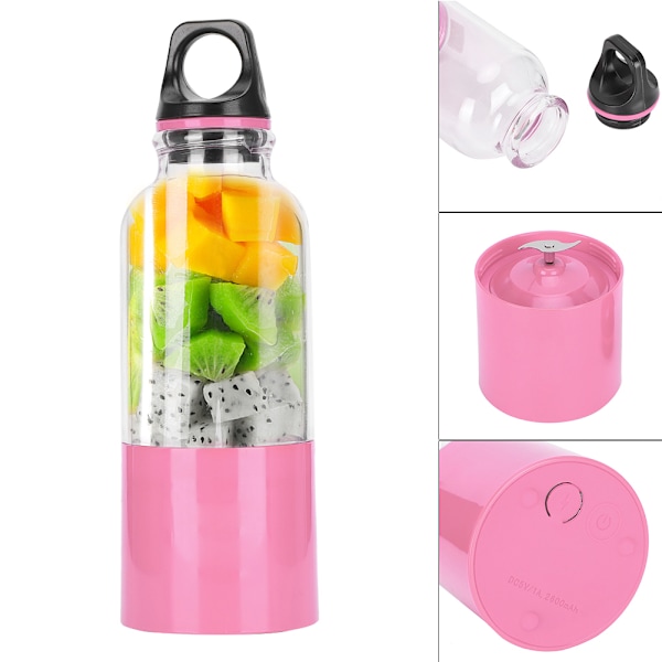 500ML elektrisk juicepress Bärbar Grönsaker Fruktjuicemaskin Automatiskt verktyg USB Uppladdningsbar Smoothie Mixer Flaska Rosa 500ML