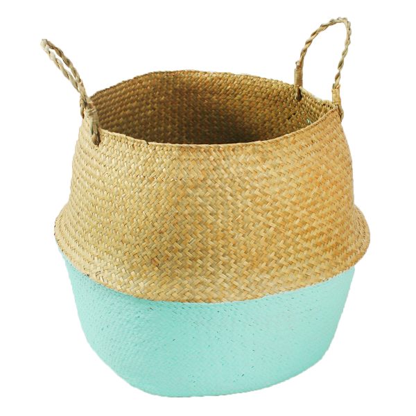 Foldbare Opbevaringskurve Vaskelinje Patchwork Hjem Seagrass Belly Have Blomsterpotte Kurv