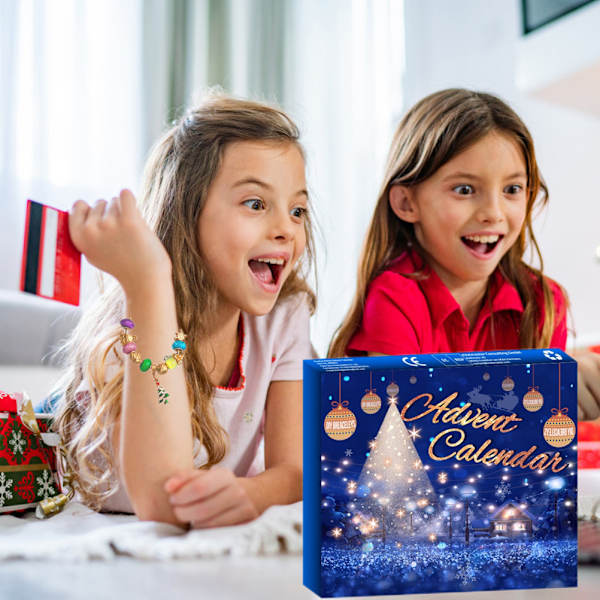Juladventskalender Gör-det-själv-berlockpärlor och 2 armband 24 dagars nedräkningskalender Julklapp till barnflickor