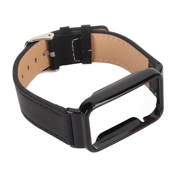PU-læderarmbånd Vandafvisende udskiftningsurrem med sort rustfrit stålhus til Mi Band 7 Pro Black