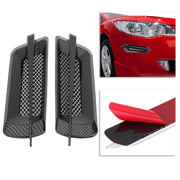 2 stk Bil Side Luftinntak Grill Ventilasjonsnett Dekk Dekorativ Klistremerke Universal Karbonfiber