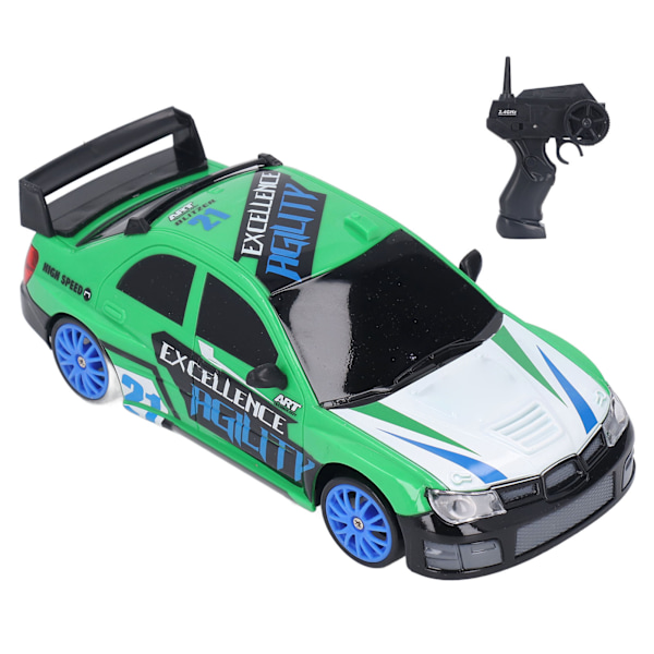 RC Racerbil 1/24 Grønn Sikker Sterk ABS Kraftig Motor 10Mph Lettstyrt RC Drifting Car med Barrikade for Barn Voksne