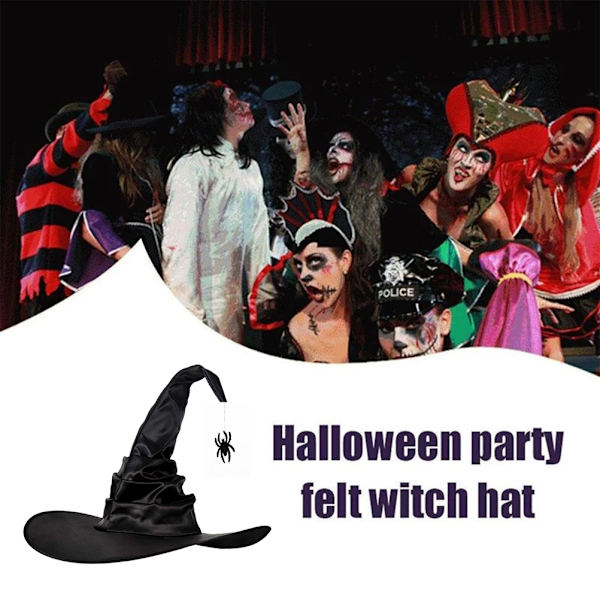 3 st Halloween Häxhattar Svart Spindel Fladdermus Häxhatta Stora Ruched Hattar Kvinnor Kostymtillbehör för Halloween Cosplay Party