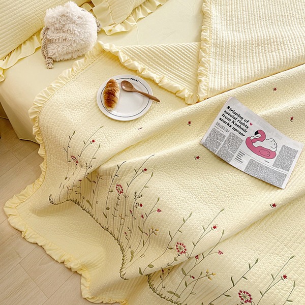 Bomullstäcke Ren färg Hemmode Elegant Tencel broderimönster Bomull Sommarkyltäcke Gul 200x230