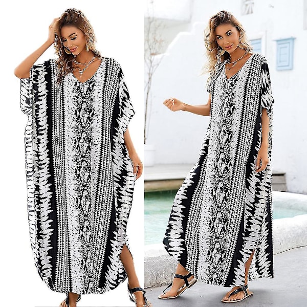 Etnisk Slangehud Stribet Kaftan Badetøj Cover Up - Dame Strand Maxi Robe Kjole