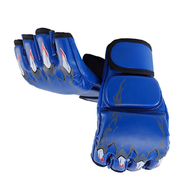 Halvfinger boxningskamphandskar Halvfinger kickboxningshandskar med justerbart handledsband för män Kvinnor Tiger Claw Style Blå