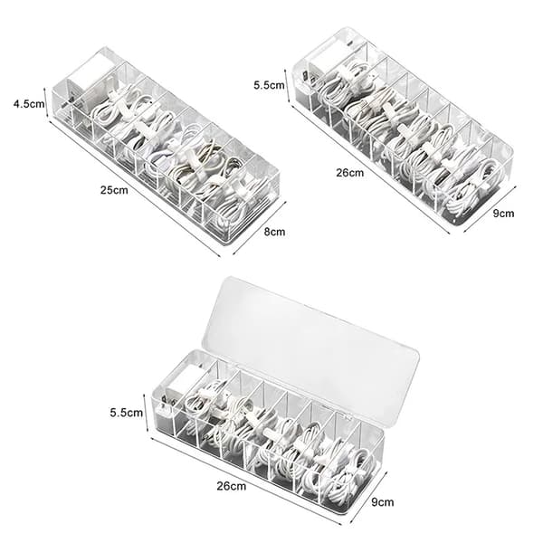 Transparent kabelopbevaringsboks Datakabel Opladerledning Organisering 26x9x5.5cm-with cover