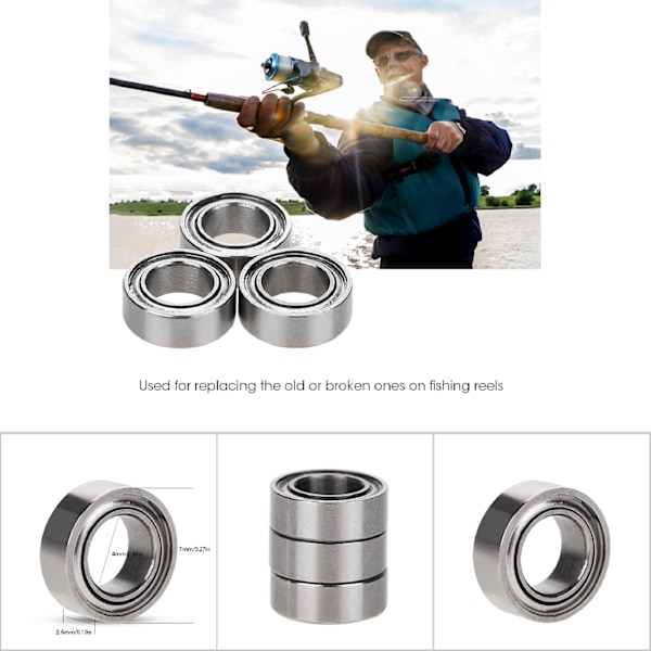 3 st hållbart precisionslager till fiskerulle i rostfritt stål (4*7*2,5 mm)