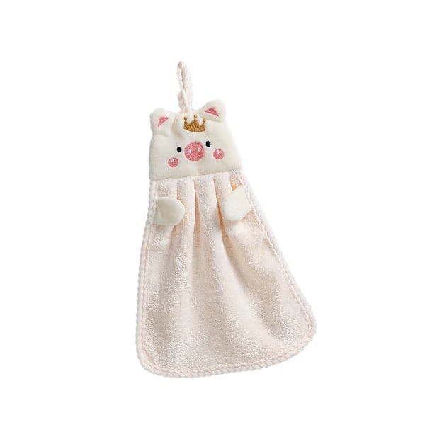 Kid Handduk Coral Velvet Söt Grismönster Absorberande Hängande Handtorr Handduk för kök Badrum Beige