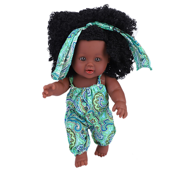 Mjuk vinyl babydocka med kläder Nyfödd sovbadleksak (grön blommig jumpsuit)