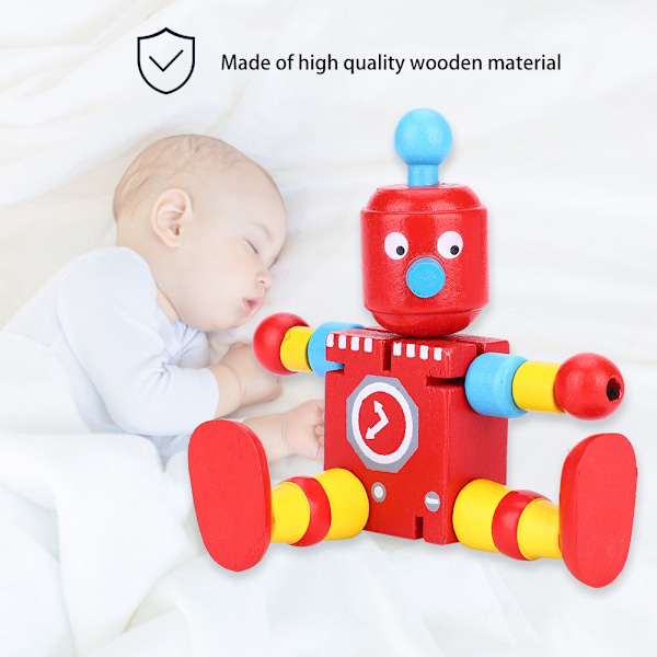 Personlighet Söta robotleksaker i trä Lärande och pedagogiska leksaker för Barn (röd)