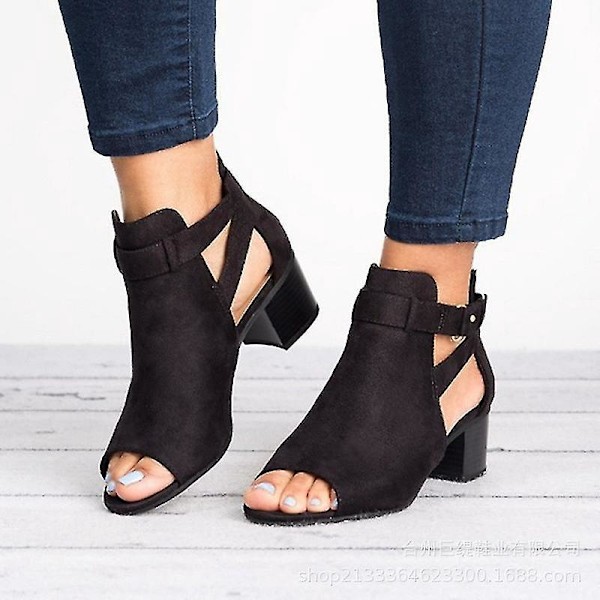 Svarta peep toe-sandaler med blockklack för kvinnor, EU-storlek 37