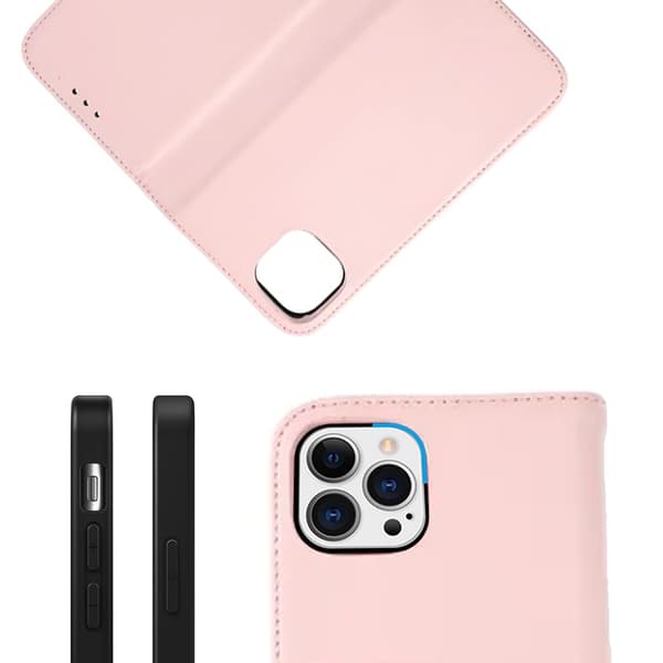 Kompatibel med iPhone 12 Pro Max Plånboksfodral Läder Rvelon - Rosa 110 Genuine Leather