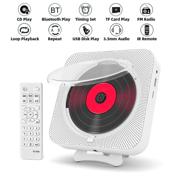Bärbar Cd-spelare Bluetooth högtalare Stereo LED-skärm Väggmonterbar musik med ir-fjärrkontroll FM-radio US Plug