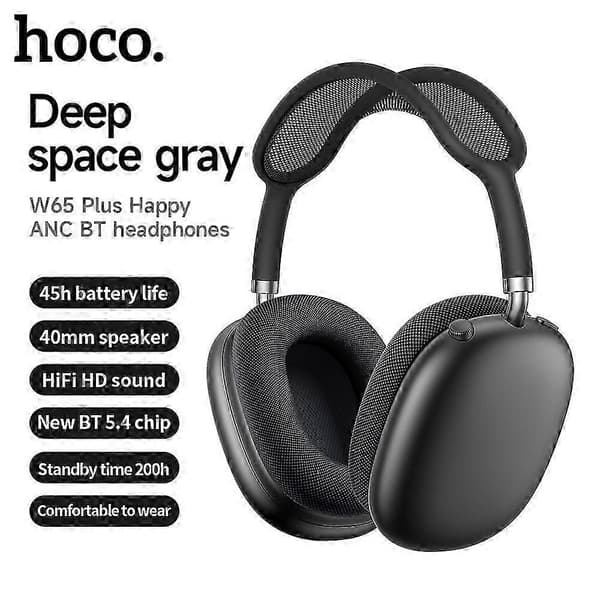 W65 Plus Max ANC Støjreducerende Bluetooth-hovedtelefoner Over-Ear Store hovedtelefoner Headset med magnetiske ørekopper deep space gray