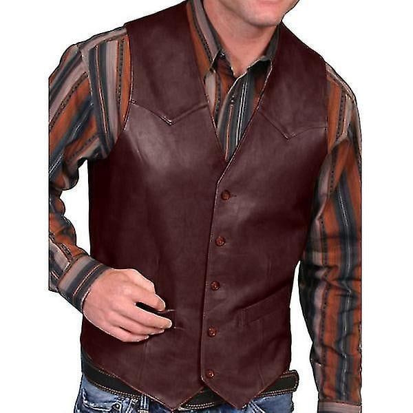 Efterårsmænds Mode Mørkebrun Kunstlæder Cowboyvest XXL