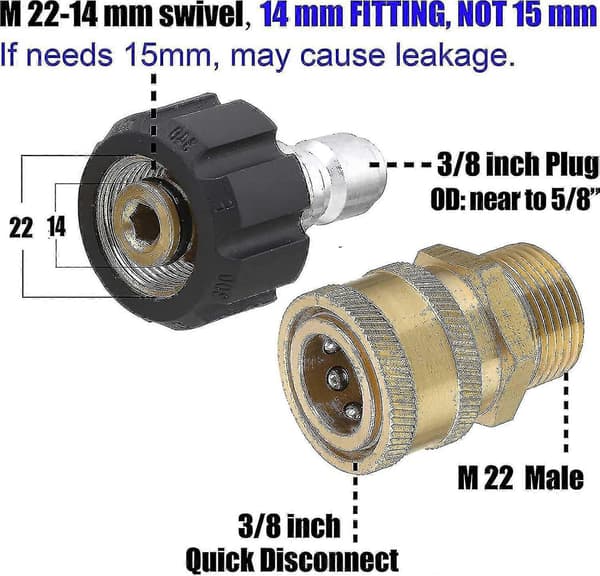 st. tilbehør til højtryksrenser, koblingssæt, M22 3/8\" lynkobling 3/4\" lynkobling