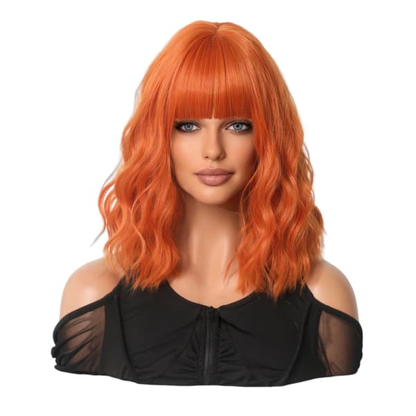 Orange kort krøllet paryk