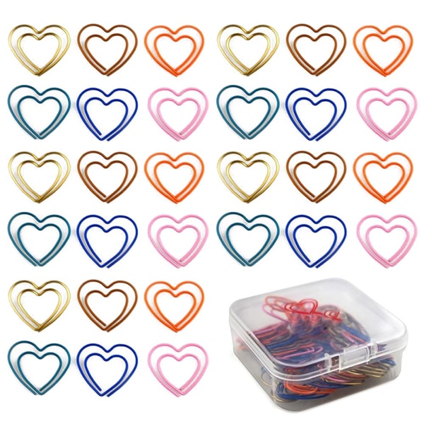 100 st Kärlek Hjärtformade gem Metall söta gem Studentbokmärken för elever, barn, lärare Slumpmässig färg