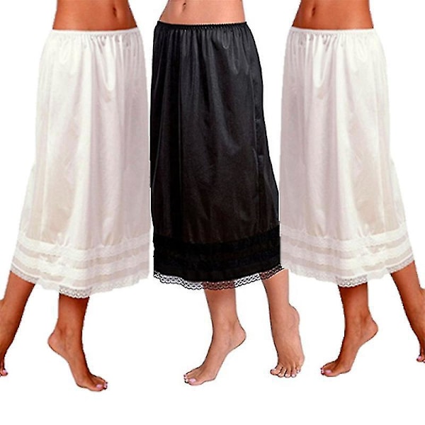Spetsunderskjol Petticoat för kvinnor - Lång Elfenbensvit Säkerhetskjol (3XL)